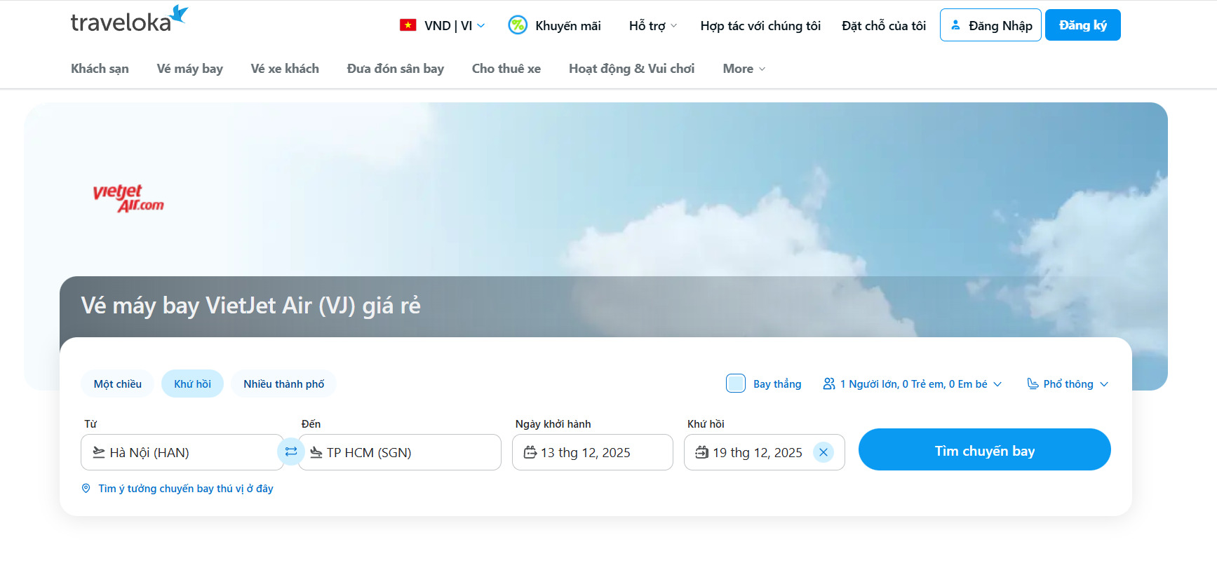 Check giá vé Vietjet trên Traveloka